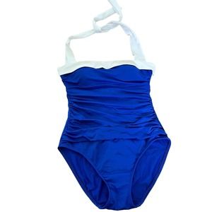 Ralph Lauren women’s size 4 royal blue white one piece full piece swimming suit